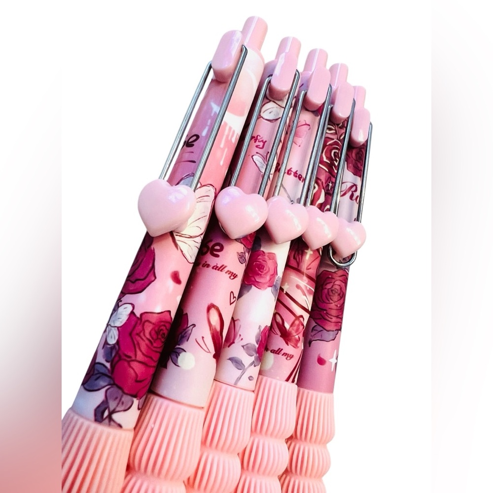 Set of 5 Rose & Heart Retractable Gel Pens - Picture 3 of 5